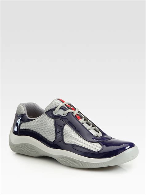 blue prada sneakers|blue patent leather Prada sneakers.